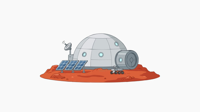 Futuristic Mars habitat, a vivid depiction of humankind's relentless exploration, showcasing a habitat. It represents humanity's aspirations for interplanetary presence. 