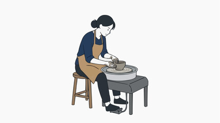 Fototapeta premium A dedicated artisan molds clay on a pottery wheel, a modern illustration.