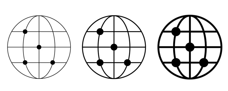 World icon set with circle | Browser icon with 3 thin variation