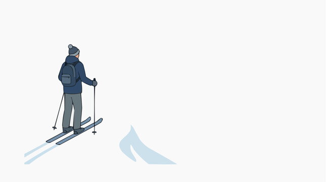 A skier stands poised at the precipice of a snow-covered mountain, ready to carve tracks into the untouched powder with a serene view of nature. 