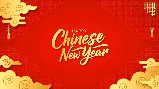 Happy Chinese New Year Golden Clouds Festive Greeting Background.