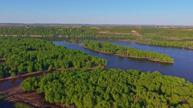 Aerial View of Upper Mississippi River and Driftless Area Landscape