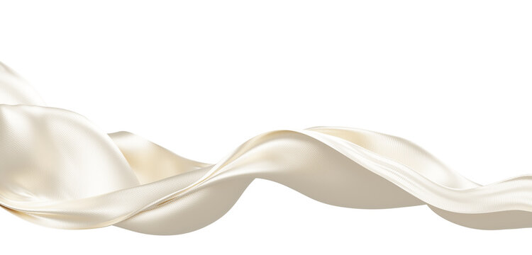 Luxury pearl color fabric flowing with silk weave texture isolated on transparent background with copy space 3D render