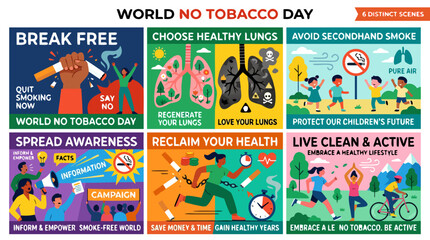 Obraz premium World No Tobacco Day graphics promoting healthy lungs, breaking free from smoking, and embracing a smoke-free future for children and families