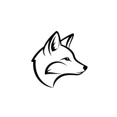 Fototapeta premium Sleek black outline fox head in profile view on a white background