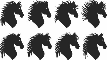 eight black horse head silhouettes arranged in a grid pattern © bashanti