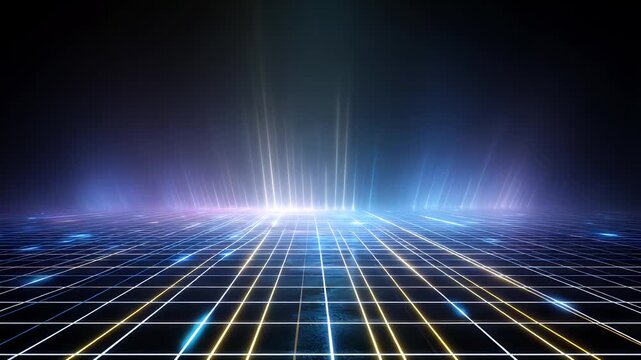 Abstract dark background with spotlights shining on wet stone floor in smoky studio for product presentation dramatic stage with cinematic lighting effects and hazy atmosphere motion loop.