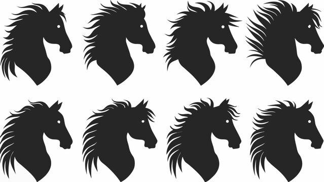eight black horse head silhouettes arranged in a grid pattern