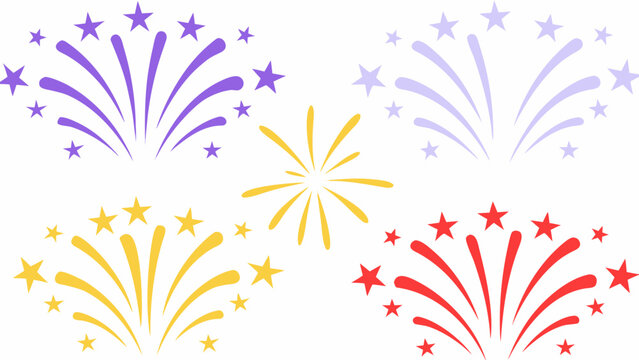 fireworks display illustration with stars on white background