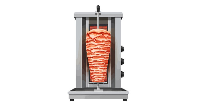 Vertical Rotisserie Shawarma Machine Displaying Slices of Delicious Meat.