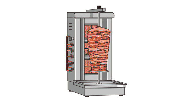 Vertical Rotisserie Shawarma Machine Displaying Slices of Delicious Meat.