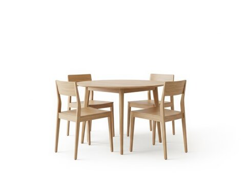 Modern wooden dining set with four chairs and a table