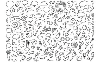 Naklejka premium Doodle style icons set with various symbols and shapes for design and decoration