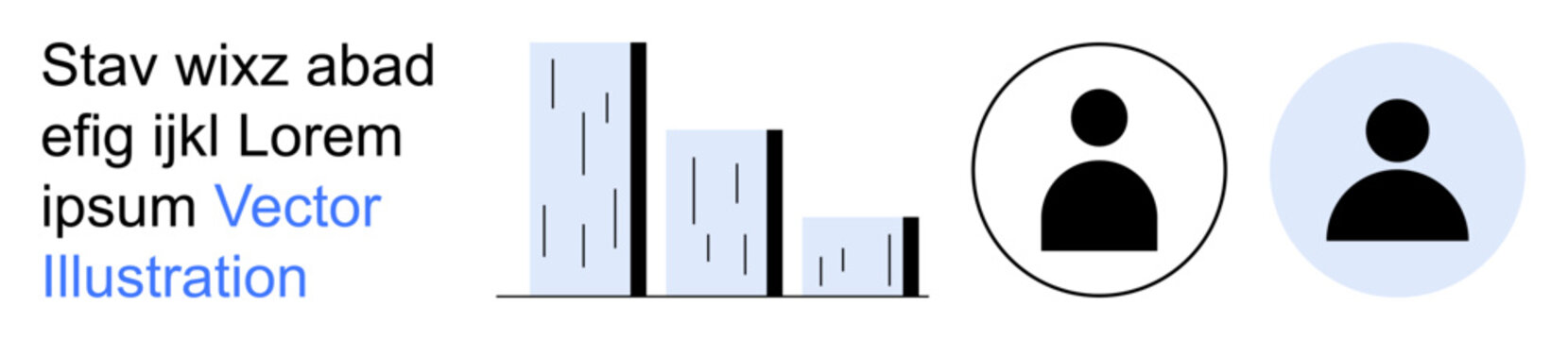 Business analytics, data visualization, demographic analysis, team management, user profiles, corporate strategy. Bar graph and person icons . Business analytics and data visualization concept