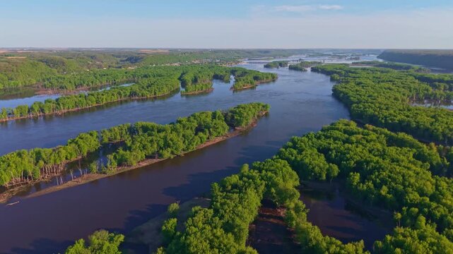 Aerial View of Upper Mississippi River and Driftless Area Landscape