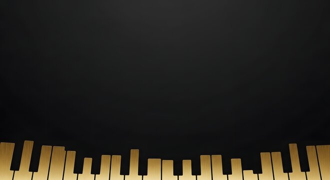 Elegant gold piano keys pattern on a dark black background for luxury musical design and artistic concepts
