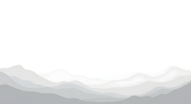 Minimalist abstract mountain range landscape illustration with soft grey layers on a clean white background