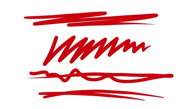 Hand Drawn Scribble Red Marker Stroke Underline Highlight Lines Set Overlay Animation Transparent Background 4K Video