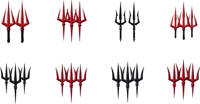 Red and Black Devil Trident Weapon Set with Sharp Fantasy Pitchfork Designs for Horror and Halloween Themes