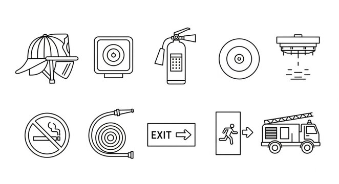 Fire Safety Equipment Icons Collection Vector Illustration.