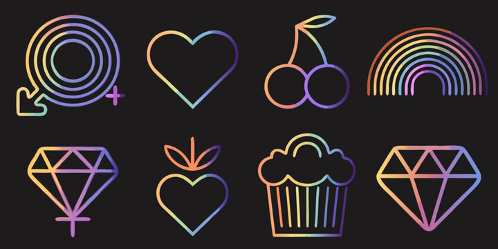gradient colored queer pride symbols on black background