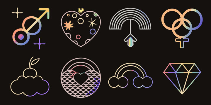 queer pride symbols collection vibrant gradient isolated on black