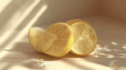 Fresh and Juicy Lemons on Neutral Background with Natural Light and Shadows for Healthy Lifestyle and Cooking Inspiration