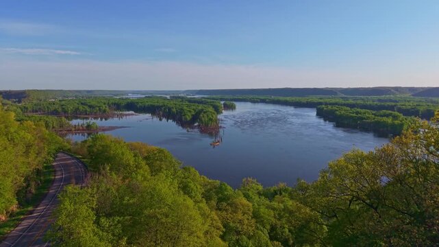Aerial View of Upper Mississippi River and Driftless Area Landscape