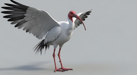 Obraz premium Majestic stork standing with wings spread on a plain background