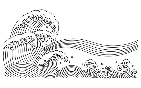Ocean wave vector illustration, sea stormy weather icon for design and decoration