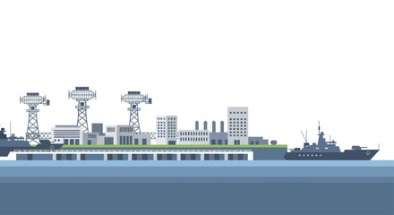 Obraz premium Modern Industrial Port with Cargo Ship and Cranes.
