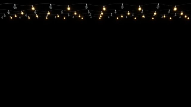 Christmas lights decoration isolated. Glowing dark background. Realistic luminous elements. Bright light bulbs for poster, card, overlays, Christmas New Year lights, glowing lights, bokeh,