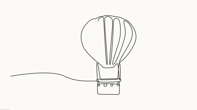 Self drawing animation of continuous line hot air balloon, Birthday balloons icon. Full length unbroken line art animation, Modern robotics artificial intelligence. Electronic technology.