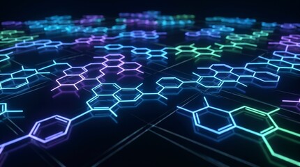 Obraz premium futuristic hexagonal network with neon glow digital technology background 2025