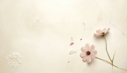 Vintage Cream Floral Dust Texture Background, Minimalist Soft Aged Paper with Delicate Dried Flowers Aesthetic Wallpaper for Romantic Wedding Invitation and Elegant Branding Design Layout