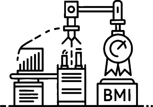 Industrial manufacturing process with BMI data visualization icon