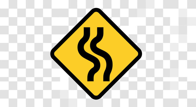 Yellow Diamond Road Sign Indicating Winding Road Ahead.