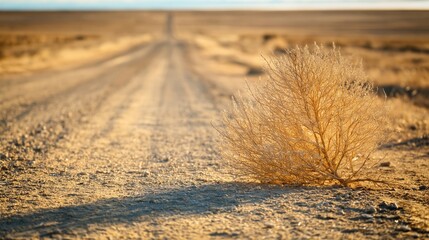Fototapeta premium Desert Road with Dried Tumbleweed Plant
