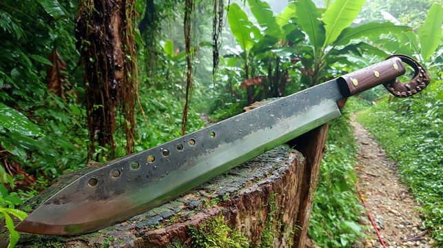 Detailed Close-Up of Jungle Machete Blade