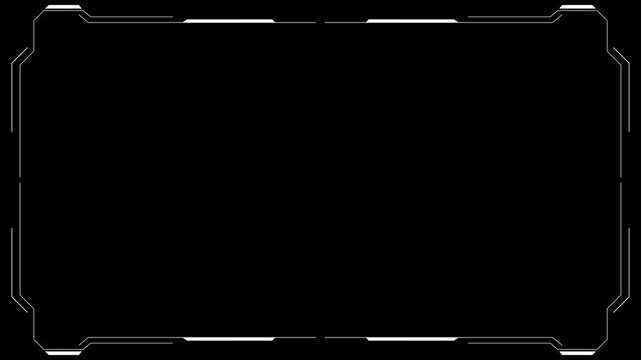 White futuristic HUD frame overlay clean corner lines, black center space, and minimal digital layout views, title cards, gaming videos, sci fi screens, technology promos, and modern motion graphics.