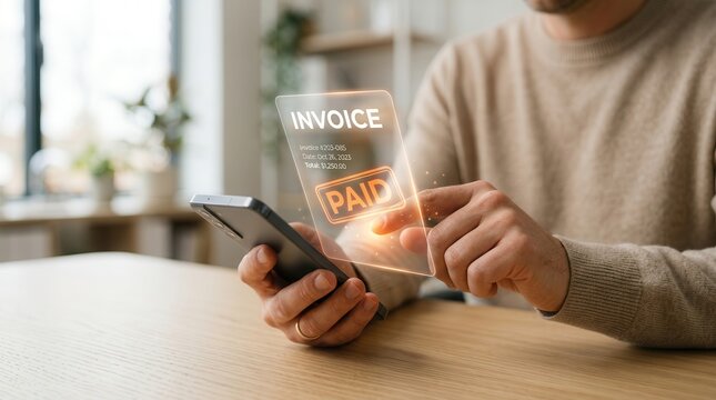 A digital invoice marked as paid on a smartphone screen for online billing.