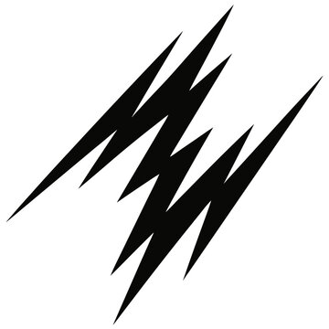 Black lightning bolt icons, vector graphics, electric symbols, abstract shapes