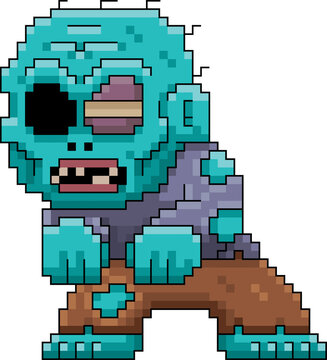 Pixel Art Zombie Monster Cartoon Retro 8 Bit Undead Character