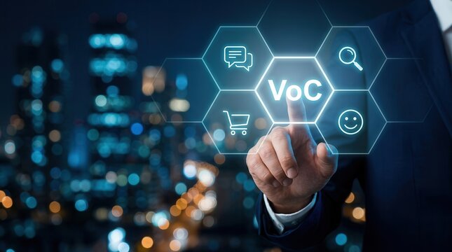 Voice of the customer (VoC) marketing concept illustrating feedback and satisfaction.
