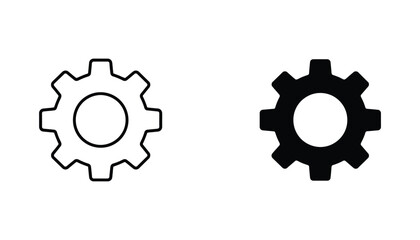 Fototapeta premium Mechanical gear cogwheel icon in minimalist line art and solid black silhouette for engineering