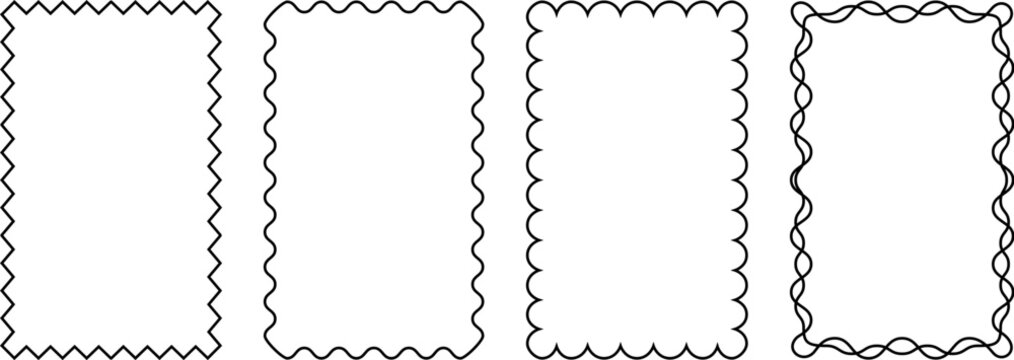 Frame set of standard ratio rectangles 3x5 with wavy, scallop, zigzag, double edges in vertical, mobile and portrait formats.
