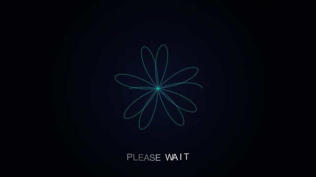 Blue Glowing Floral Pattern Rotating on Loading Screen with Please Wait Text on Dark Background