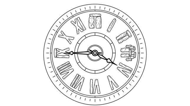 Vintage Roman Numeral Clock Face Detailed Circular Illustration