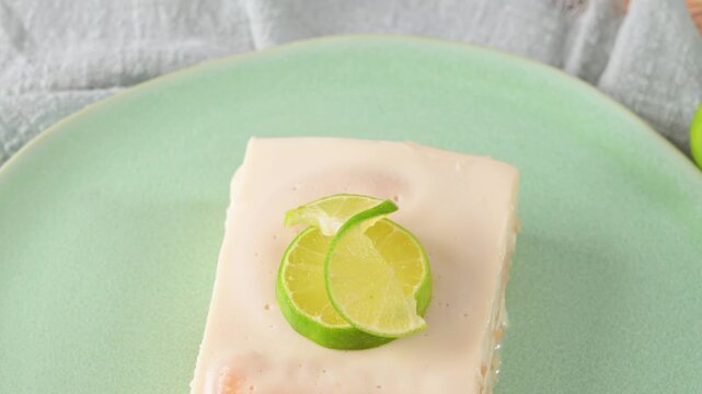 Mexican lemon icebox cake, also known as carlota de limon. A delicious homemade summer dessert served on a handcrafted plate