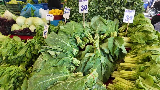 Fresh greens at a local market in the morning